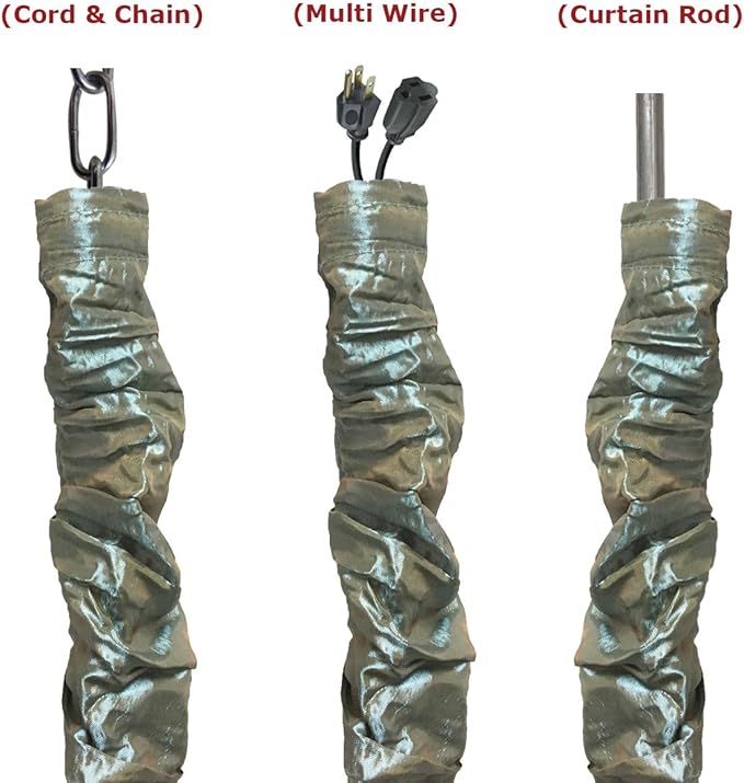 Royal Designs, Inc. Cord & Chain Cover 4 ft Silk Type Fabric, Chandelier Pendant Lighting Chain & Cable Management, Touch Fastener, Green Gold - 1 Pack