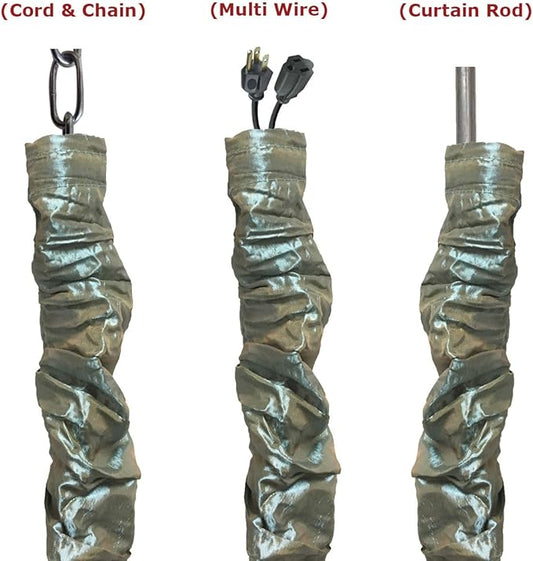Royal Designs, Inc. Cord & Chain Cover 4 ft Silk Type Fabric, Chandelier Pendant Lighting Chain & Cable Management, Touch Fastener, Green Gold - 1 Pack