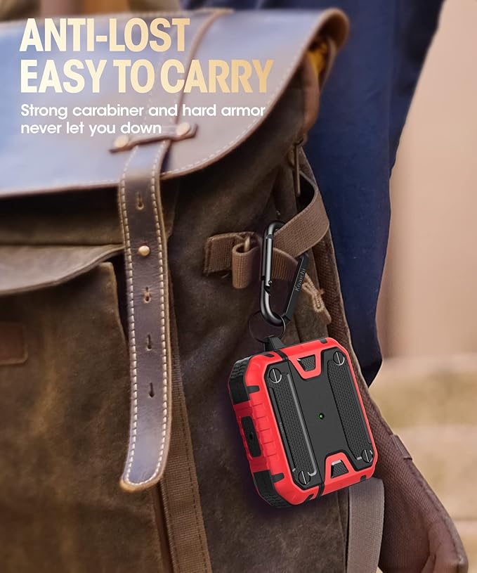 Koaichi Compatible with AirPods 3rd Generation Case(2021), Full-Body Rugged Hard Shell Protective Case Cover with Keychain Designed for AirPods 3 Case, Black/Red [US Patent Registered]