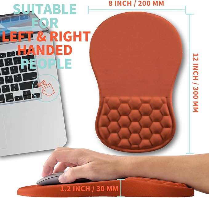 Ergonomic Mouse Pad Wrist Support with Memory Foam Massage Bulge, Carpal Tunnel Pain Relief Mousepad Wrist Rest for Mouse(12x8 inch, Orange)