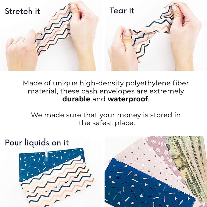 Clever Fox Cash Envelopes for Budgeting System – Budget Envelopes for Cash Budgeting and Saving, Tear and Water Resistant, Includes Carry Pouch & 12 Expense Tracking Budget Sheets, 12 Pack - Chic