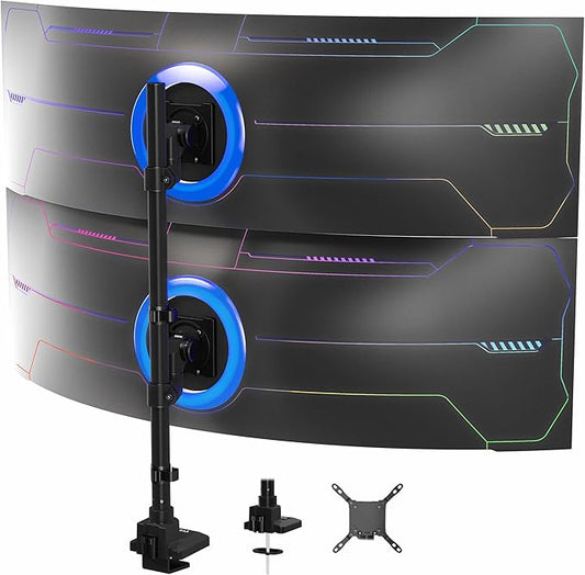 VIVO Dual Vertically Stacked Ultra-Wide Monitor Desk Mount for up to 57 inch Screens, Heavy Duty Adjustable Stand for 2 Ultrawides, 59.4 lbs Capacity, Black, STAND-V257R