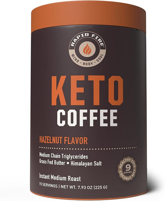 Ketogenic Fair Trade Instant Keto Coffee Mix, Supports Energy, Metabolism Support, Grass Fed Butter, MCTs & Himalayan Salt, 15 servings, Hazelnut Flavor, 7.93 Ounce