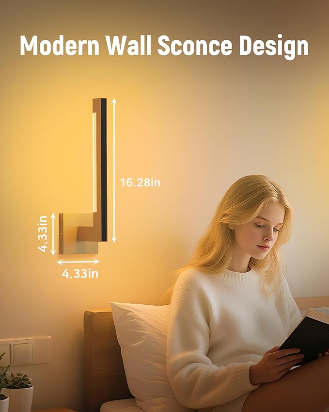 Modern Wall Sconces Set of 2, Gold Aluminum Wall Lights with Dimmable and Remote Control, 3000K and RGB Hardwired Wall lamp for Living Room, Bedroom, Bathroom, Hallway, 16 Inch
