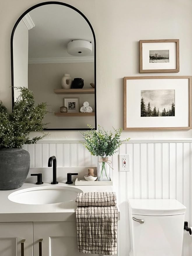 Fake Plants Eucalyptus Stems in Glass Vase with Faux Water, Artificial Plants Eucalyptus Leaves for Shelf Desk Bathroom Farmhouse Coffee Table Home Decor