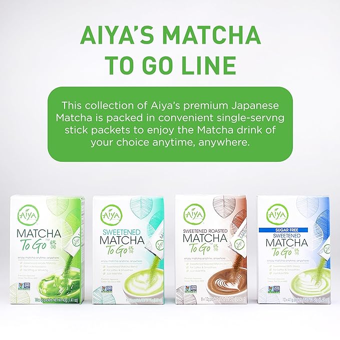 Aiya Matcha To Go Single Serve Packs - Ceremonial Grade Pure Matcha Green Tea Powder (10 Count)