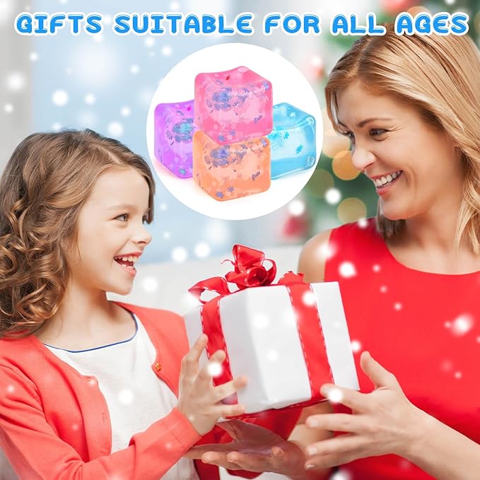 Ice Cube Fidget Toy for All Ages: 4 Pack Soft Cubes Sensory Fidget Ice Cube Stress Ball Squishy Cube Stress Relief Toys for Kids, Teens and Adults Party Favors, Birthday Gift for Kids Age 3+