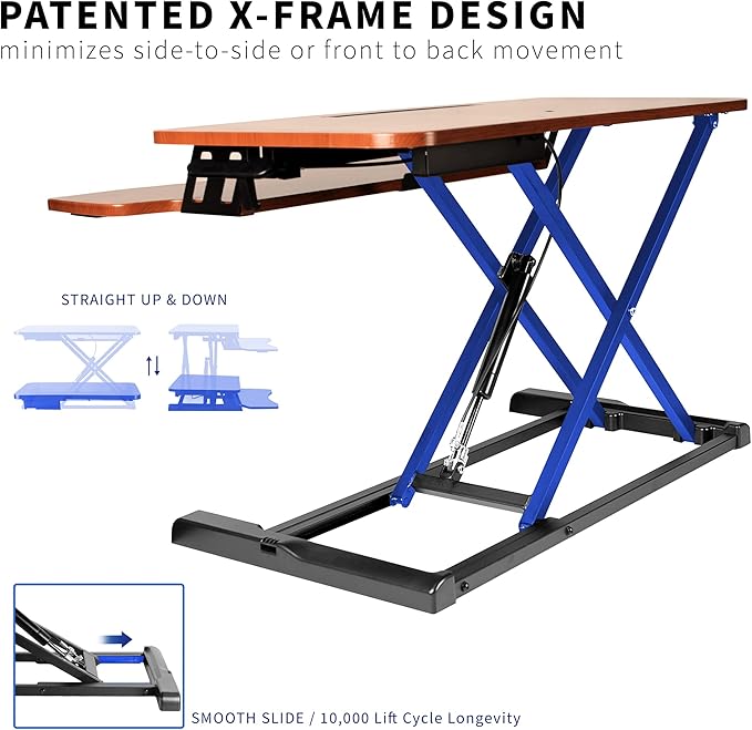VIVO 32 inch Desk Converter, K Series, Height Adjustable Sit to Stand Riser, Dual Monitor and Laptop Workstation with Wide Keyboard Tray, Vintage Brown Top, Black Frame, DESK-V000KN