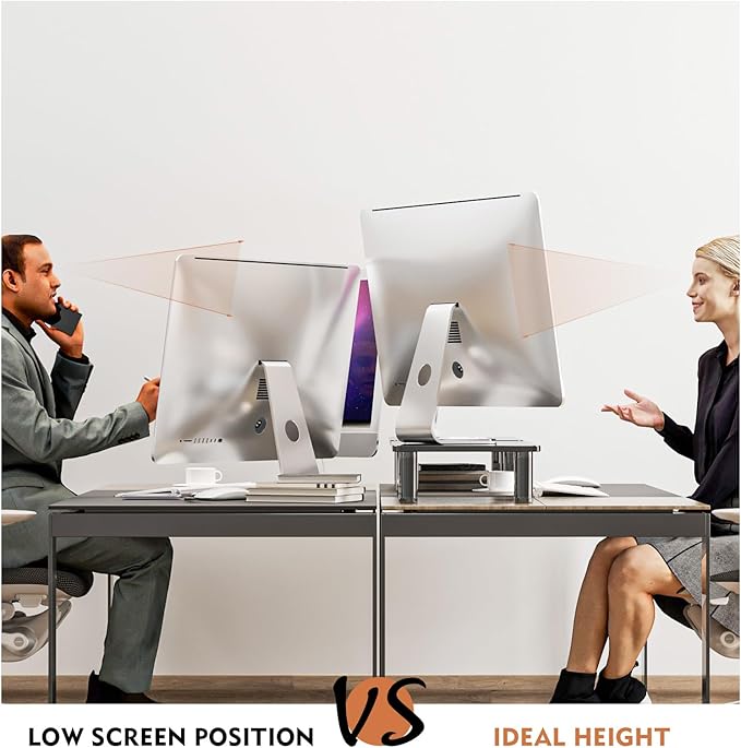 2 Pack Computer Monitor Stand Riser with Height Adjustable Multi Media Desktop Stand for Flat Screen LCD LED TV, Laptop/Notebook/Xbox One, Black HD01B-202