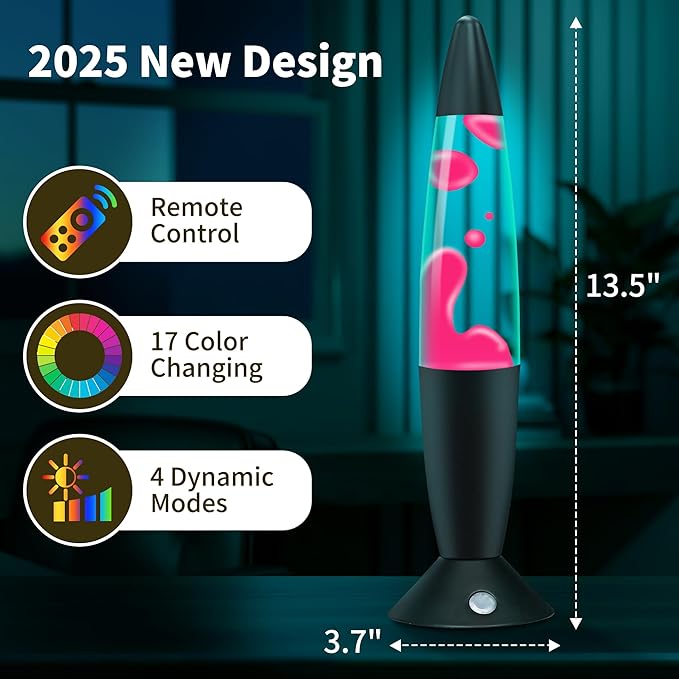 13.5" Liquid Motion Lamp 17 Color Changing Motion Lamp with Remote Clear Liquid and Pink Wax Motion Lamp Relaxing Mood Light for Home Decor Gifts Kids (Black Base)