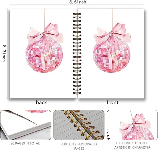 Coquette Pink Notebook Journal,Funky Retro Pink Coquette Bow Disco Ball Preppy Aesthetic Journal Notebook for Note Taking, Cute Girly Notebook,Pink Office Supplies,Spiral Notebook 5.5x8.3 Inch