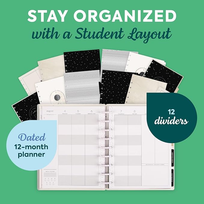 Happy Planner Disc-Bound 12-Month July 2025–June 2026 Planner with 3 Extra Months, Classic Size, Student Layout, Cosmic Plans