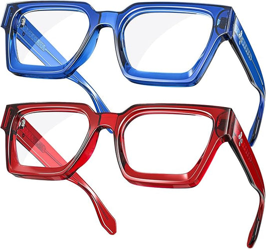VISOONE 2 Pack Blue Light Blocking Glasses Rectangle Frame and Chic Preppy Look for Women Men RIVER