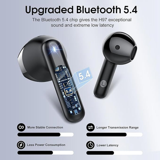 Wireless Earbuds, 2025 Bluetooth 5.4 Headphones with 3D Bass Stereo, 40H Ultralight in-Ear Buds, Bluetooth Earbuds with 4 ENC Noise Cancelling Mic, USB-C LED, IP7 Waterproof Earphones for Android iOS