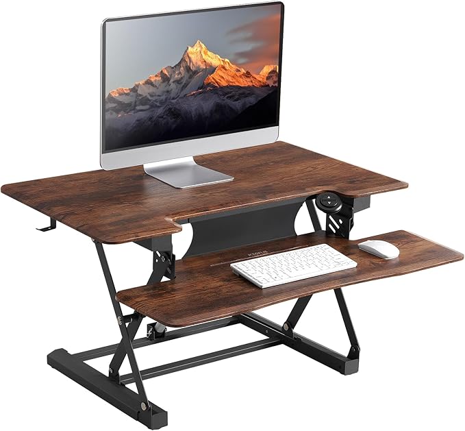 29" Electric Standing Desk Converter, Dyropcurv Series Height Adjustable Computer Desk Ergonomic Home Office Desk for Adults, Sit to Stand Desk with Quiet Motor, Vintage Brown
