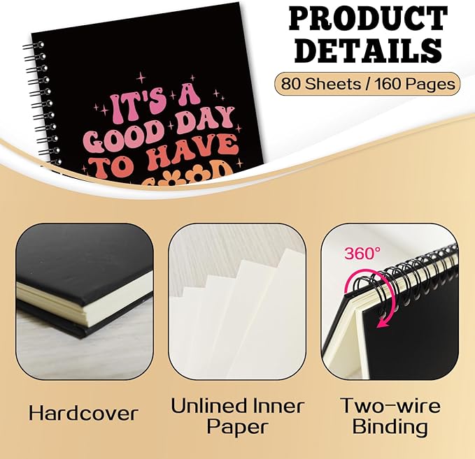 YAZMEEN Inspirational Blank Spiral Notebook（160 Pages） It's A Good Day to Have A Good Day Hardcover Sketchbook Coworker Appreciation Gift Funny Encouragement Gifts for Teacher Student Office Worker