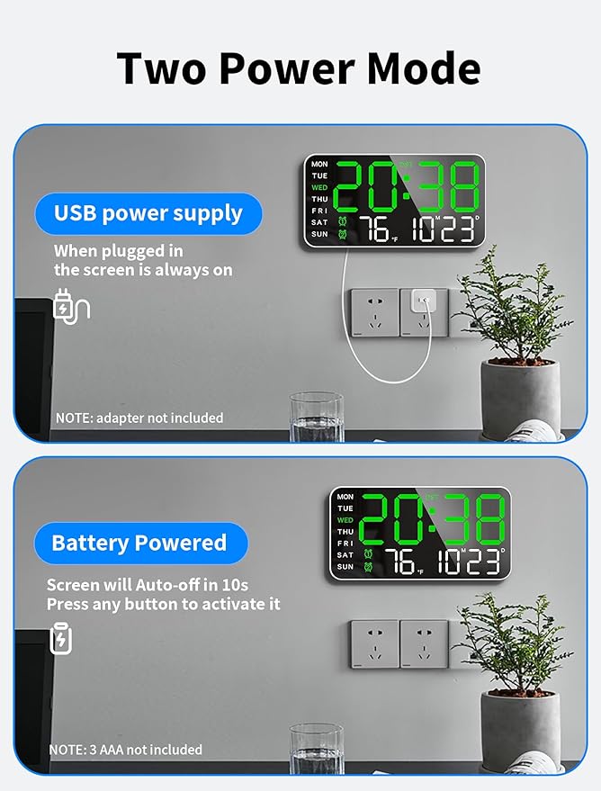 MASHI 8.4''Large Digital Wall Clock, Led Alarm Clock with Big Digits, Date, Temperature, DST, Modern Decor Design for Desk,5-Level Brightness for Room, Bedroom, Gift, Yougster and Elderly