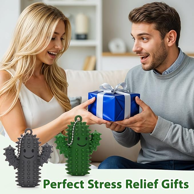 2 PCS Silicone Little Cactus Ouchies Pain Fidget Toys Mini Spiky Sensory Fidget Novelty Sensory Gifts for Adults Teens Anxiety & Stress Relief (GreenGray, 2P)