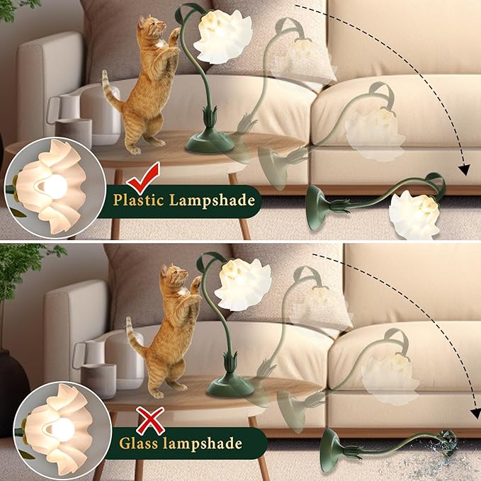 Cute Flower Table Lamp, Bedside Vintage Flower Lamp with LED Bulb, 3 Colors Temperature Flower Lamp for Bedroom Living Room Bedside Desk Reading Lighting Table Lamps Home Decoration (Green)