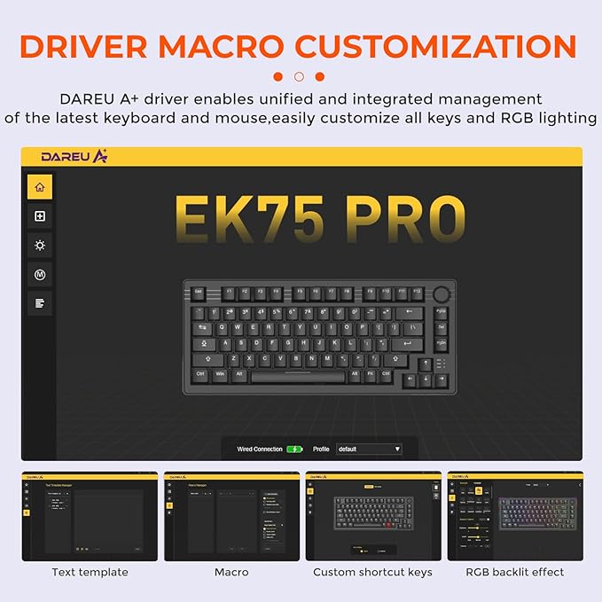 DAREU EK75PRO Wireless Gaming Keyboard,75% RGB Hot-Swappable Creamy Mechanical Keyboard with Knob, 2.4Ghz/BT5.1/USB-C Connectivity, 81 Keys Gasket Mount, PBT Keycaps&Linear Switch for Win/MAC