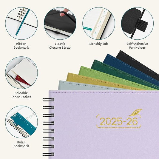 BEZEND Weekly Planner 2025-2026 with 2 Columns, 8.5" x 11" Academic Calendar 18 Months (Jul 25-Dec 26) Life Work Appointment Book with Monthly Tab, PU Leather Softcover Spiral - Evergreen