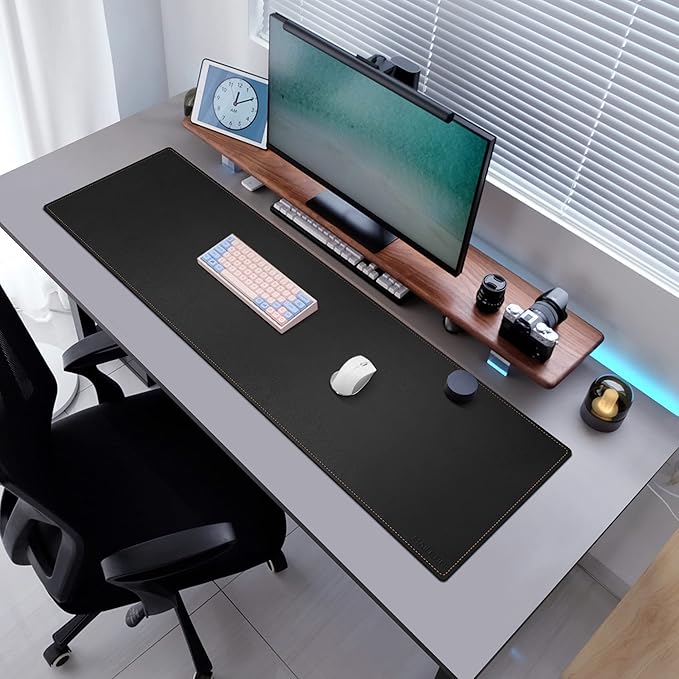 MAIDERN 55' x 15.7' Cork & Leather Desk Mat, XXL Dual Sided Desk Pad Protector for Gaming & Home Office (Black)
