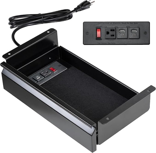 VIVO 16 inch Under Desk Slide Out Drawer with Power Strip for Charging, Storage Organizer, Black, DESK-DR16-BP