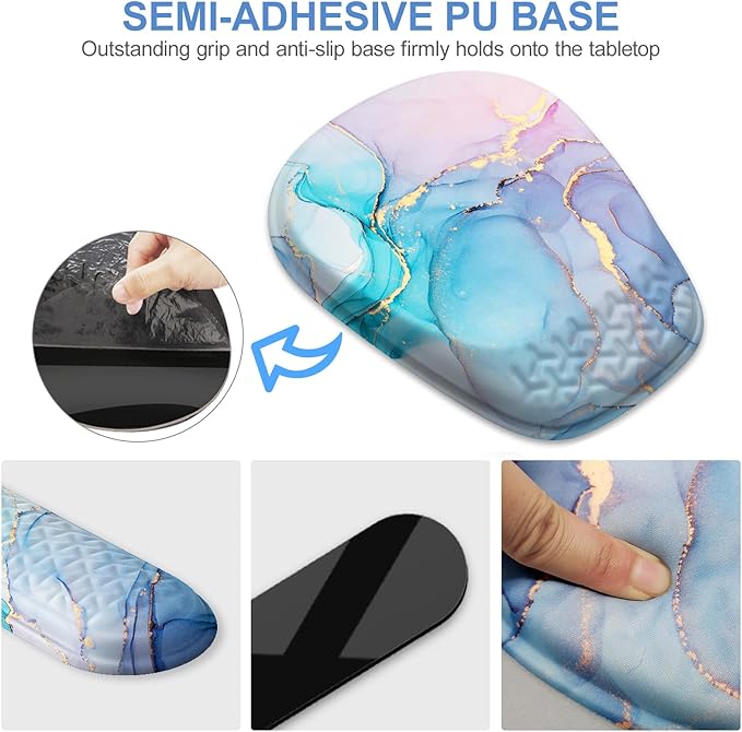 Mouse Pad with Wrist Rest, Comfortable Memory Foam Wrist Rest for Computer Keyboard, Ergonomic Mouse Pad Set for Easy Typing & Pain Relief - Blue Pink