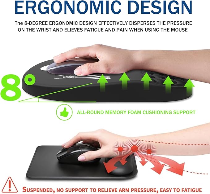 Ergonomic Mouse Pad Wrist Support, with Memory Foam & Non-Slip PU Base, Comfortable Massage Design Mouse Pad Relieve Wrist Fatigue&Pain, Suitable for Computer, Office and Home(07Human Skeleton)