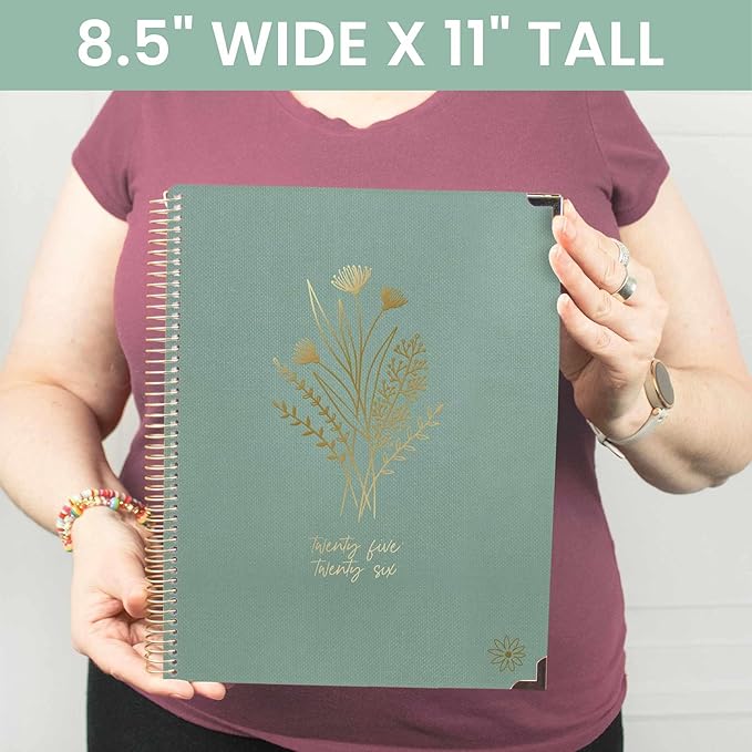 bloom daily planners HARDCOVER 2025-2026 (8.5" x 11") Academic Year Day Planner (July 2025 - July 2026) - Aesthetic Task Goal Organizer - Monthly & Weekly Inspirational Agenda Book - Green Linen