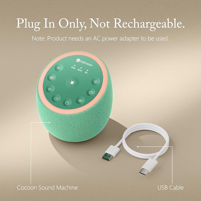 Hotmoon Sound Machine with 40 High-Fidelity Sounds, White Noise Sound Machine with Memory Functions, 8 Color Night Light, USB Power Supply, for Sleep & Noise Reduction Sleep Aid, Plug-in