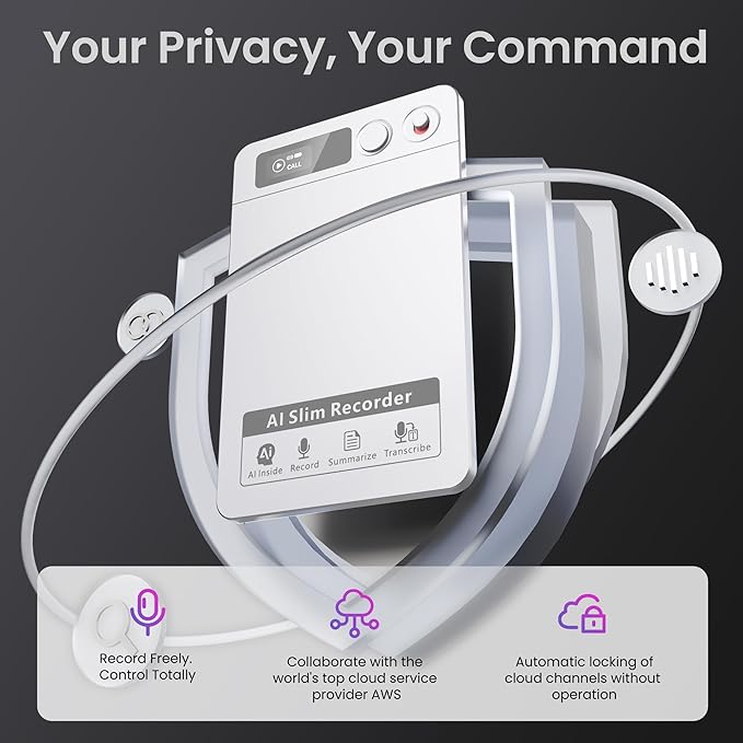 AI Voice Recorder, Note Voice Recorder - Transcribe & Summarize, AI Noise Cancellation Technology, Supports 118 Languages, 64GB Memory APP Control Audio Recorder (LightSilver)