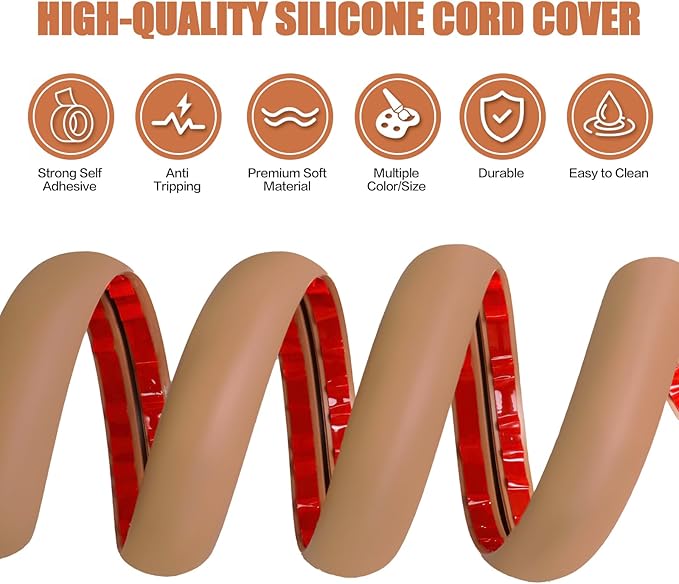 Floor Cord Cover Self Adhesive Cord Hider,10FT Cable Management, Extension Strip Protector for Wires, Prevent Cable Trips for Offices, Gyms, Exhibitions Cavity:0.3"(W) x 0.28"(H) Brown