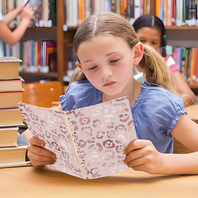 senya Spiral Notebook Ruled 2 Pcs, Leopard Rose Gold Journals for Study and Notes 60 Pages with Durable Hardcover