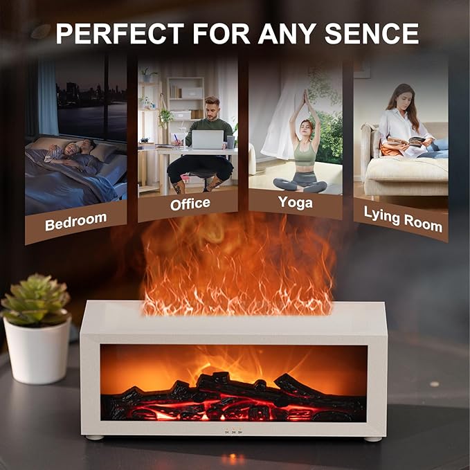 Fireplace Diffuser Humidifier,Fireplace Aromatherapy Essential Oil Diffuser, Ultrasonic Colorful Cool Mini Flame Fire Aroma Humidifier with Timer for Home,Bedroom,Office,Yoga