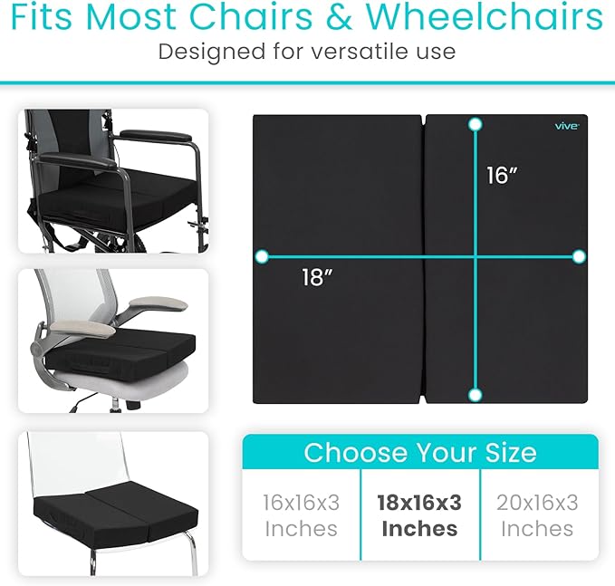 Vive Orthopedic Seat Cushion - Folding Wheelchair Cushion - for Stadium, Car, Office Chair Seat - Portable Coccyx Pad for Comfort Support Pillow for Sciatica, Lower Back, Tailbone Pain Relief