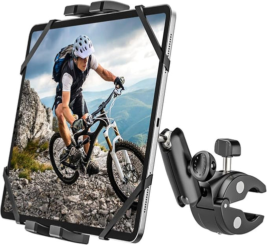 Motorcycle Bike Tablet Holder [Strong Stability & Durability] Bicycle Boat Stroller Gym Spin Bike Treadmill Tablet Mount Handlebar Clamp for iPad Pro Air Mini, Galaxy Tab, Kindle, Phone, 4-13"