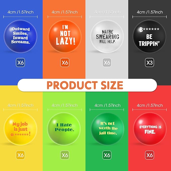 Blulu 24 Pcs Funny Humor Stress Balls Bulk 1.57" Humor Quotes Stress Relief Ball, Everything is Fine, Outward Smiles Inward Screams, Employees Gag Gifts for Adults Coworker Employee Team