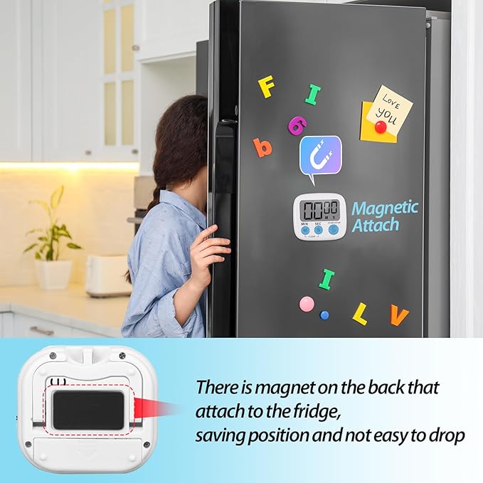 Weewooday 24 Packs Small Digital Kitchen Timer Magnetic Back and Switch Minute Second Count up Countdown Big LCD Display Loud Alarm for Teacher Cooking Baking(Black, White)