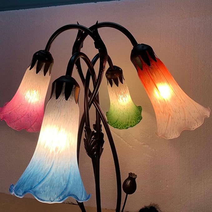 Bieye LS01 Lily Flower Blown Glass Lampshade (Orange White, Opening I.D. 1.26" x O.D. 1.5")