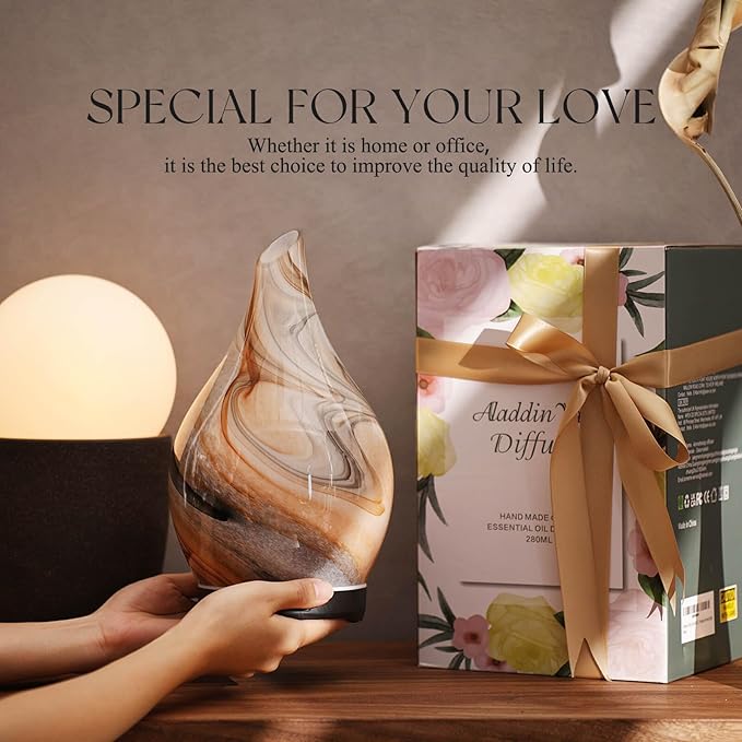 Porseme 280ml Essential Oil Diffuser Glass Color Changing Aroma Air Diffusers Aromatherapy Ultrasonic Cool Mist Humidifier 7 Running Hours Waterless Auto-Off for Sleeping, Yoga, Spa (Jupiter)