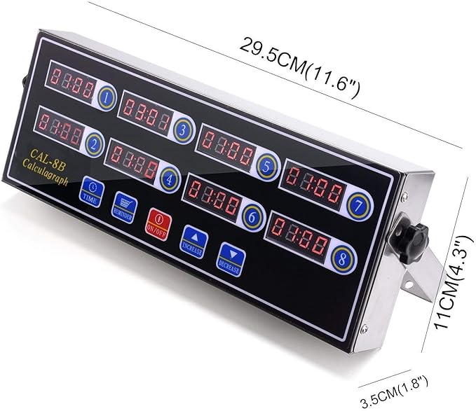 Li Bai Commercial 8 Channels Kitchen Timer Restaurant Cooking Timers 8 Channels Digital Alarm Reminder Multi-Event,Clock Loud Adjustable Clear LED Display, Stainless Steel(Black)