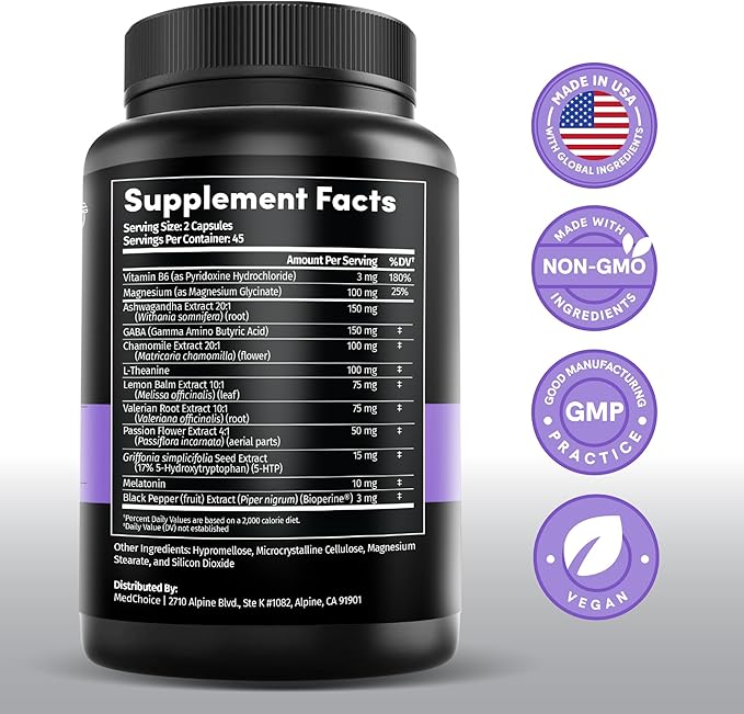 12-in-1 Melatonin Sleep Capsules - 10mg Melatonin Extra Strength with Magnesium and Balanced Blend of Ashwagandha, GABA, Chamomile Extract, L-Theanine & Valerian Root 10:1 Extract (90ct, Pack of 2)