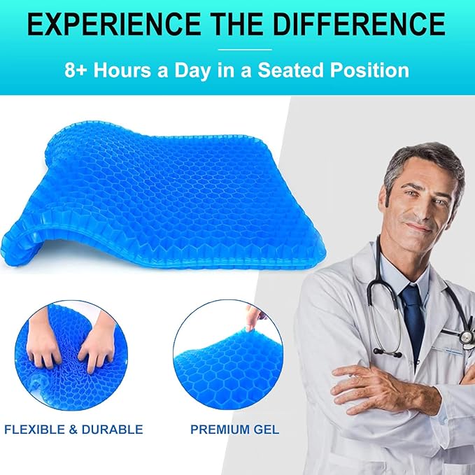 Gel Seat Cushion for Long Sitting - 1.65inch Double Thick Cooling Egg Cushion for Back, Hip, Sciatica, Coccyx, Tailbone Pain Relief - Office Chair Car Seat Cushion – Wheelchair Cushions