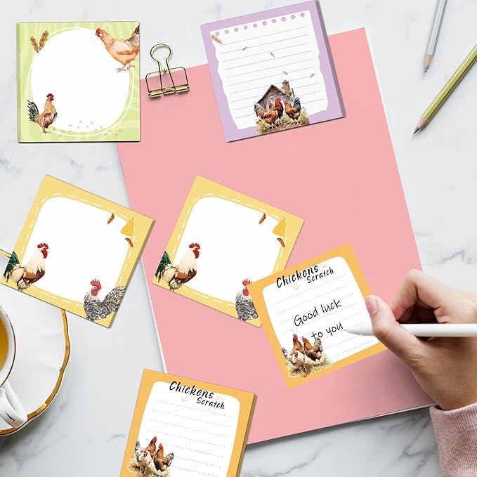 Chicken Sticky Notes Gifts - 9Pack Cute Sticky Notes 3x3 Roosters Chicken Gifts for Women Chicken Scratch Funny Post Notes Animals Self-Stick Notes Pads Office School Supplies 450 Sheets