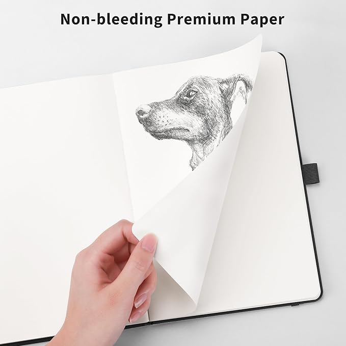 RETTACY Blank Journal Notebook, 2-Pack, 192 Pages per Pack, A5 Medium Size (5.7'' x 8.3''), Leather Hardcover, 100 GSM Thick Paper, for Sketching, Drawing, Painting (Black & Light Green)