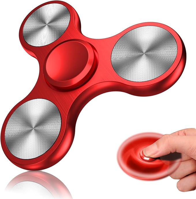 Fidget Spinners Toy, 3-8 Min Spins Time Stainless Steel Bearing Metal Fidget Spinner, EDC ADHD Stress Anxiety Relieves Fidgets Finger Toys, Novelty Toy for Kids and Adults (Red)