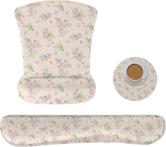 RICHEN Mouse Pad and Keyboard Wrist Rest, 3-in-1 Computer Mousepad and Coaster Set, Non-Slip Keyboard Wrist Rest and Mouse Pad Set Ergonomic Design (FKMWR-61)