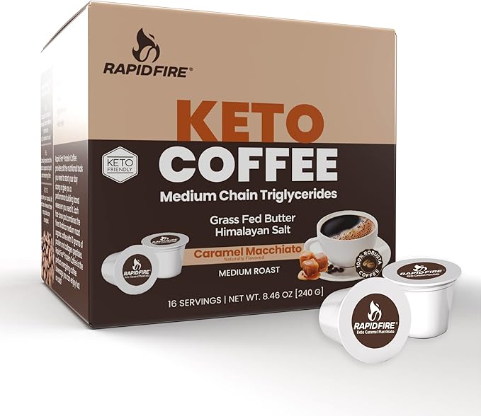 Ketogenic Caramel Macchiato Keto Coffee Mix & Pods, Supports Energy & Metabolism, Weight Loss Diet, 15 Servings 7.93oz & 16 Count K Cups