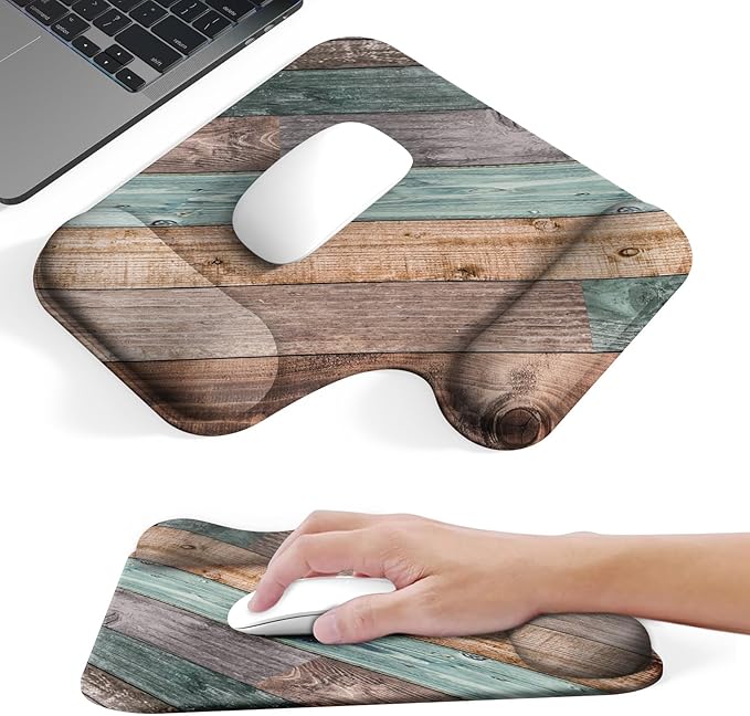 Ergonomic Mouse Pad with Gel Wrist Rest (1"& 1.2" Dual Height) - Mouse Pads Compact Mousepad Desk Mat Office, Gaming & Carpal Tunnel Relief | Non-Slip Rubber Base Rustic Wood Pattern